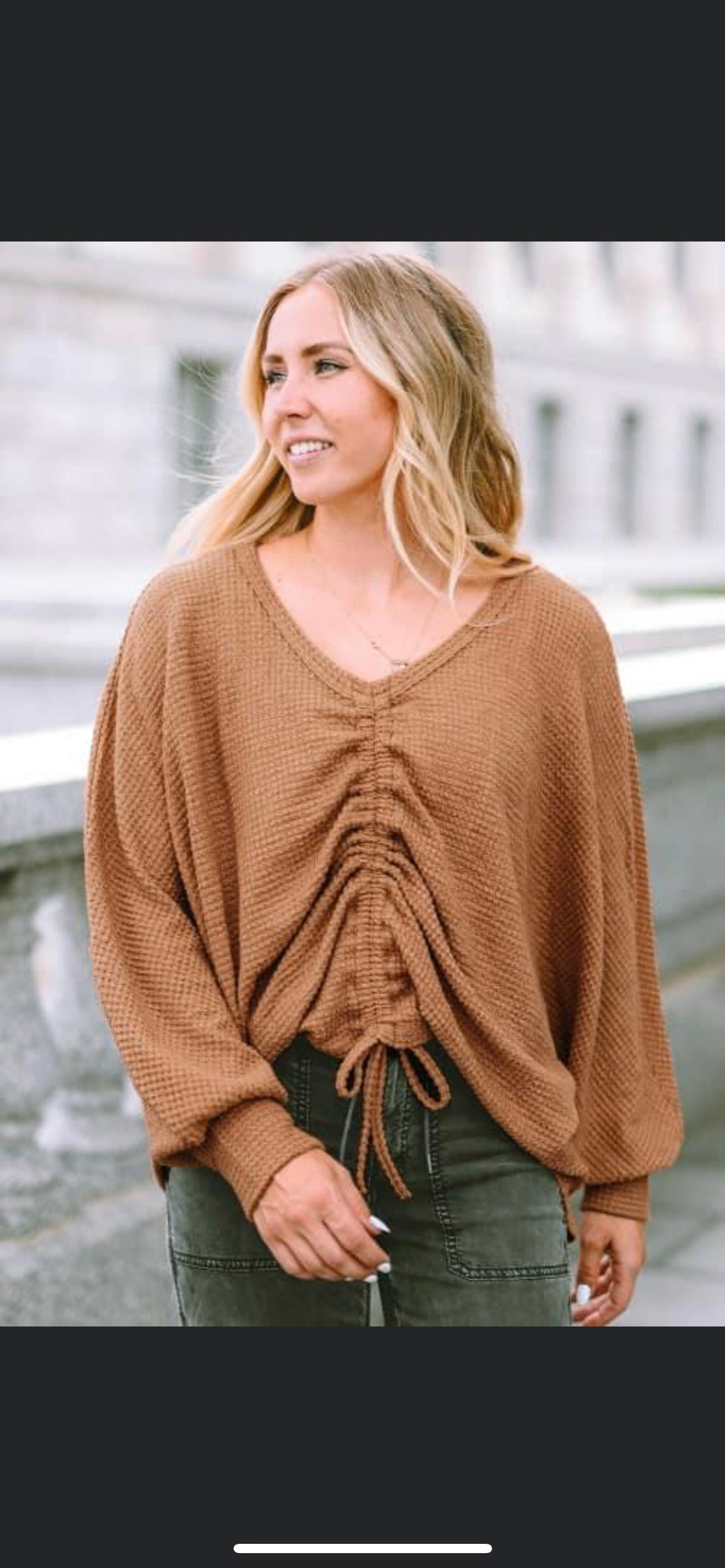 Drawstring Waffle Knit Top