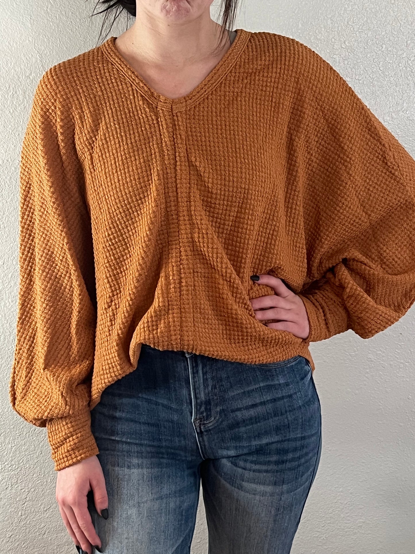 Drawstring Waffle Knit Top