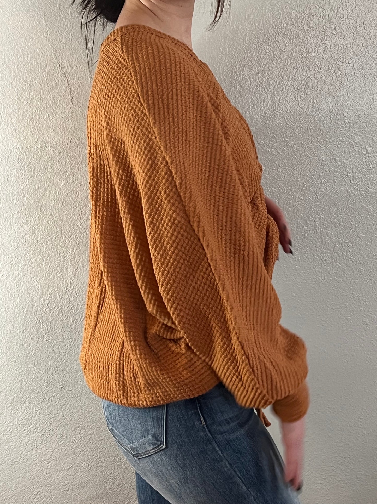 Drawstring Waffle Knit Top