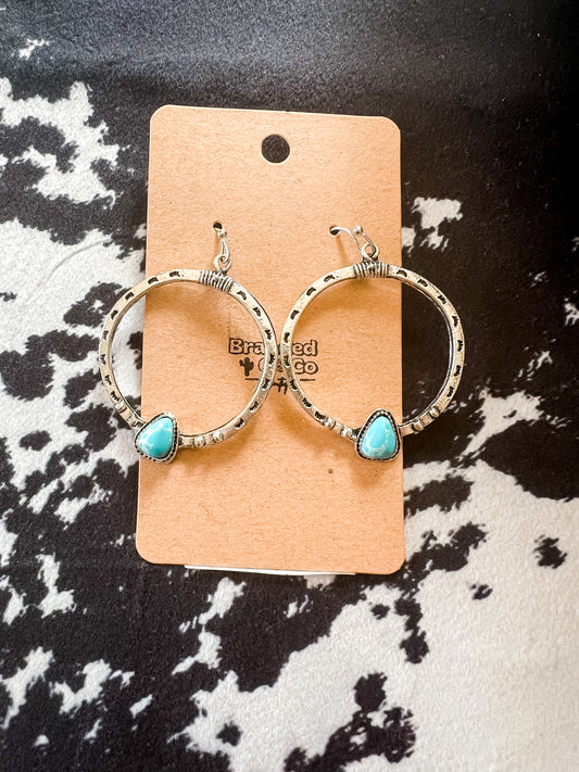 Stamped Turquoise Hooped Earrings