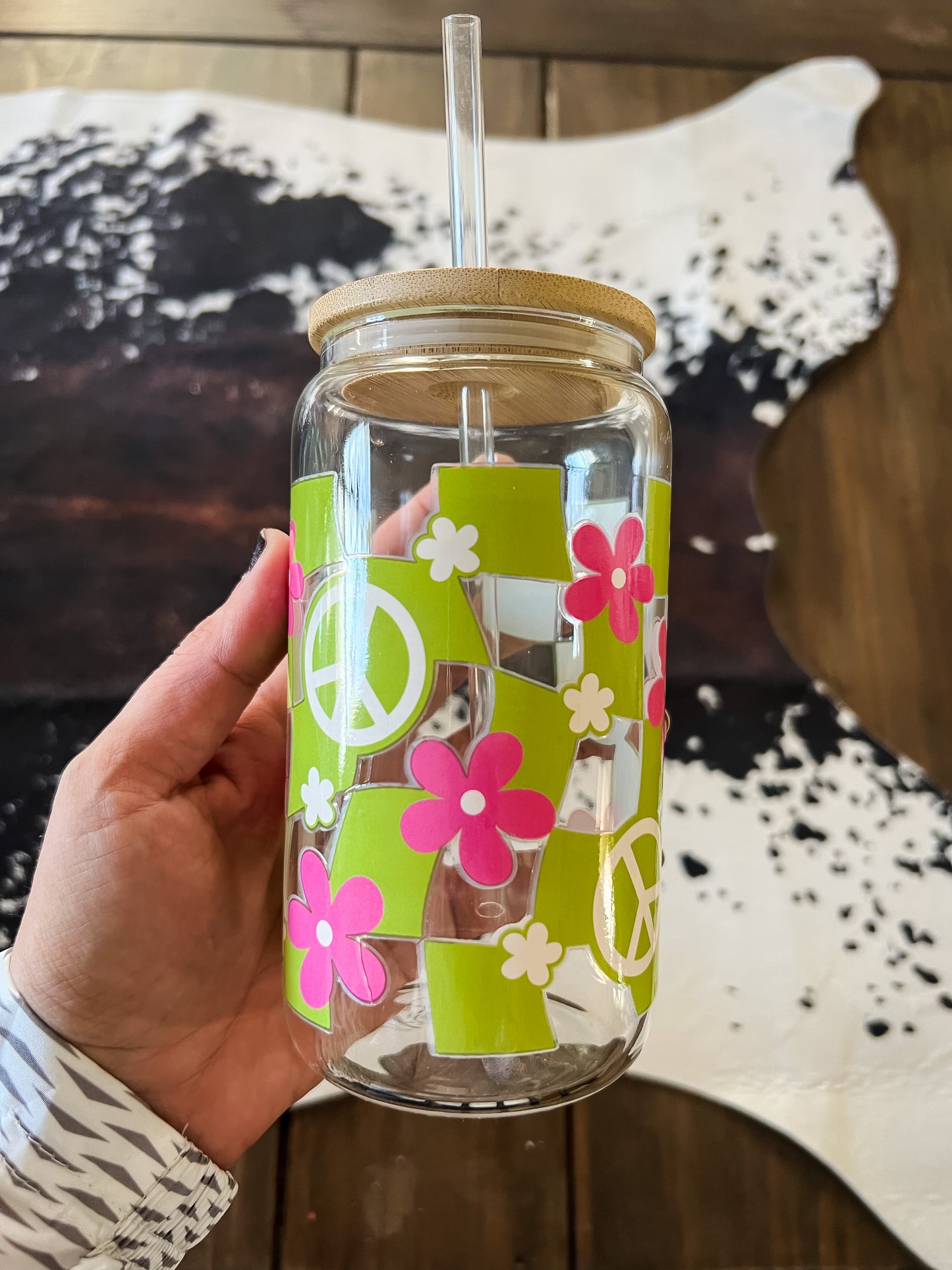 16 oz Glass Tumbler-Groovy