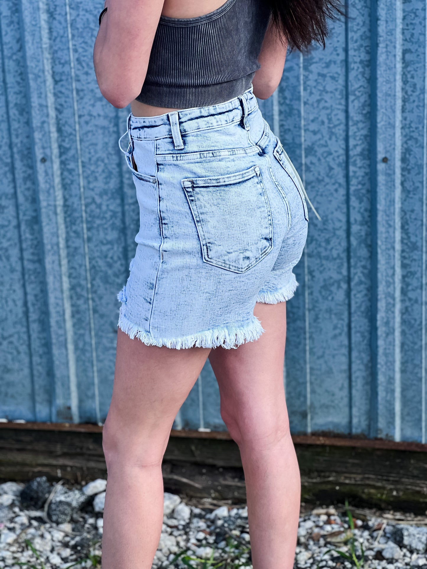 Sierra High Rise Distressed Shorts