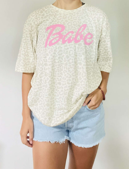 Babe Leopard Print Graphic Tee