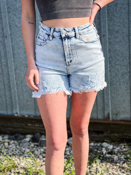 Sierra High Rise Distressed Shorts