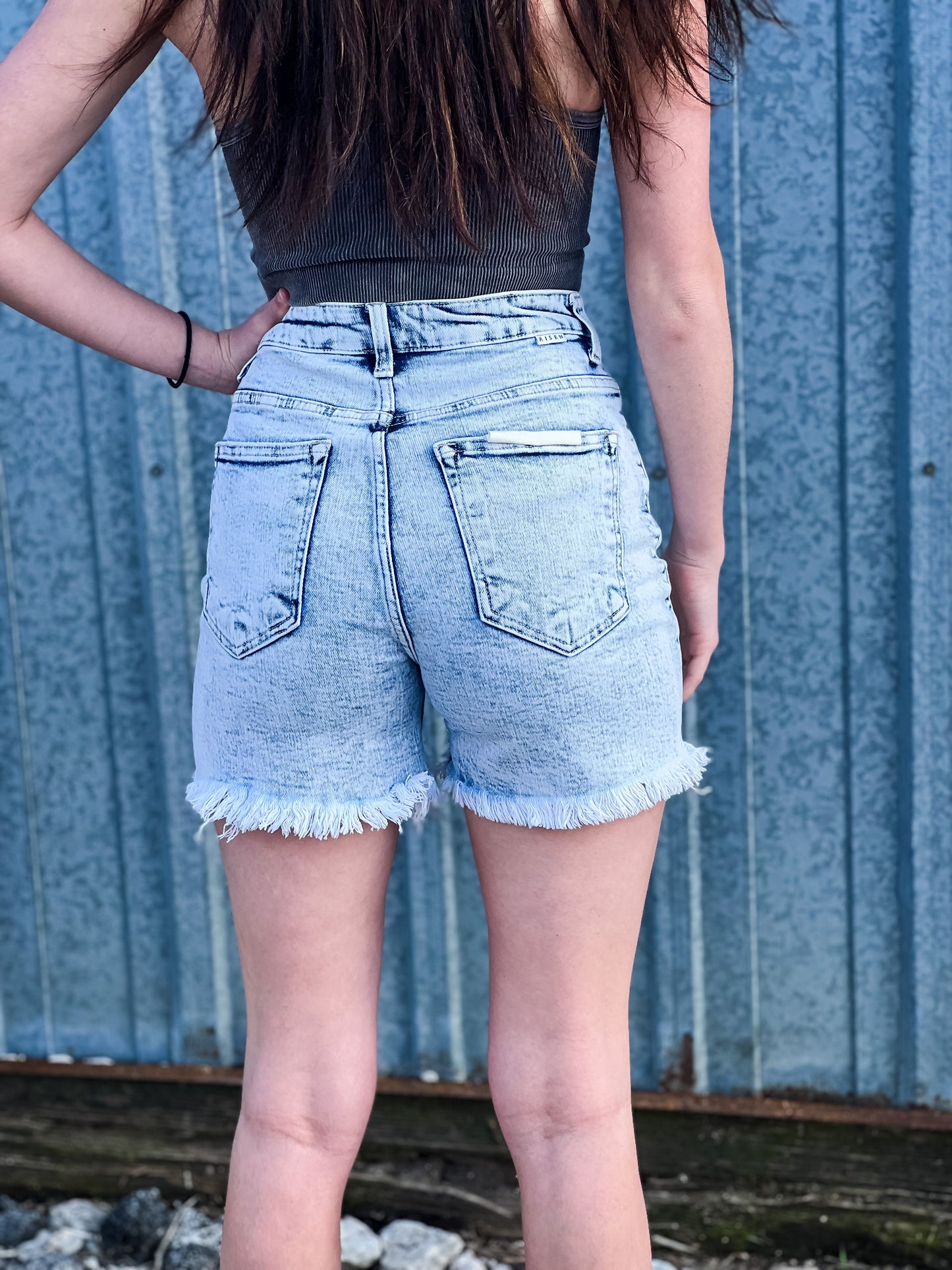 Sierra High Rise Distressed Shorts